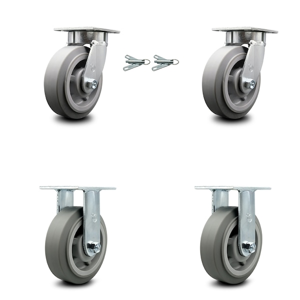 6 Inch Kingpinless Thermoplastic Rubber Wheel Caster Swivel Locks 2 Rigid, 2PK